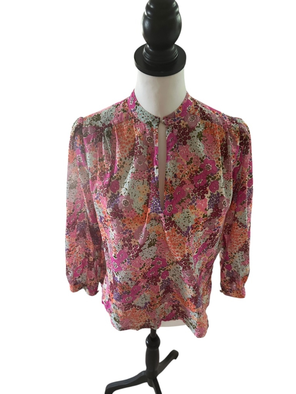 Trovata Birds of Paradis Pink Multi-Color Bailey Floral Cotton Blouse XS